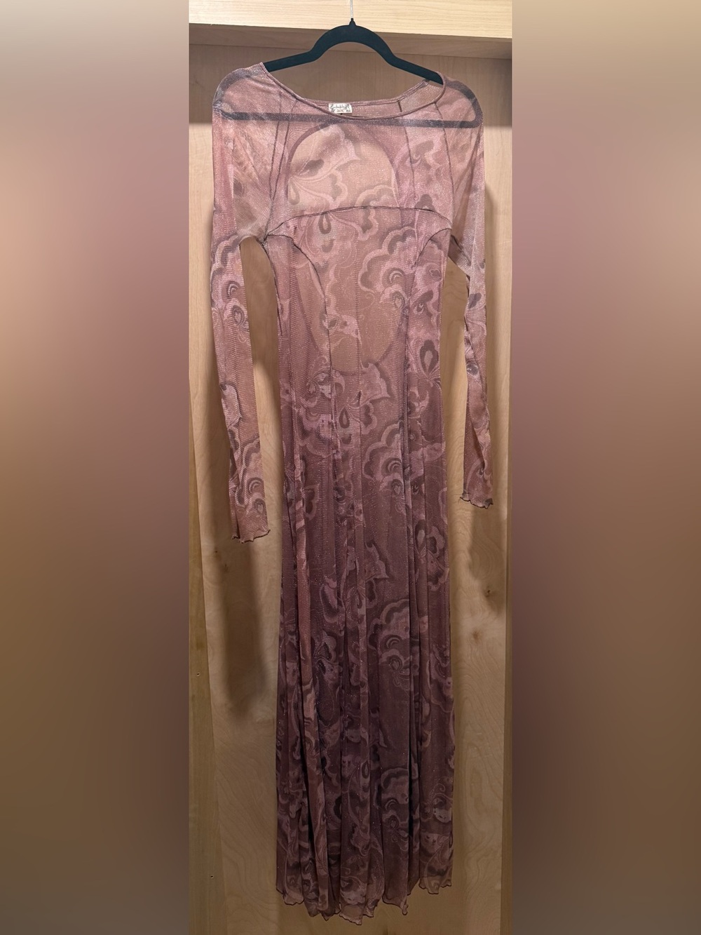 Free People Show Stopper Long-Sleeve Sheer Floral Maxi Dress - Size Medium